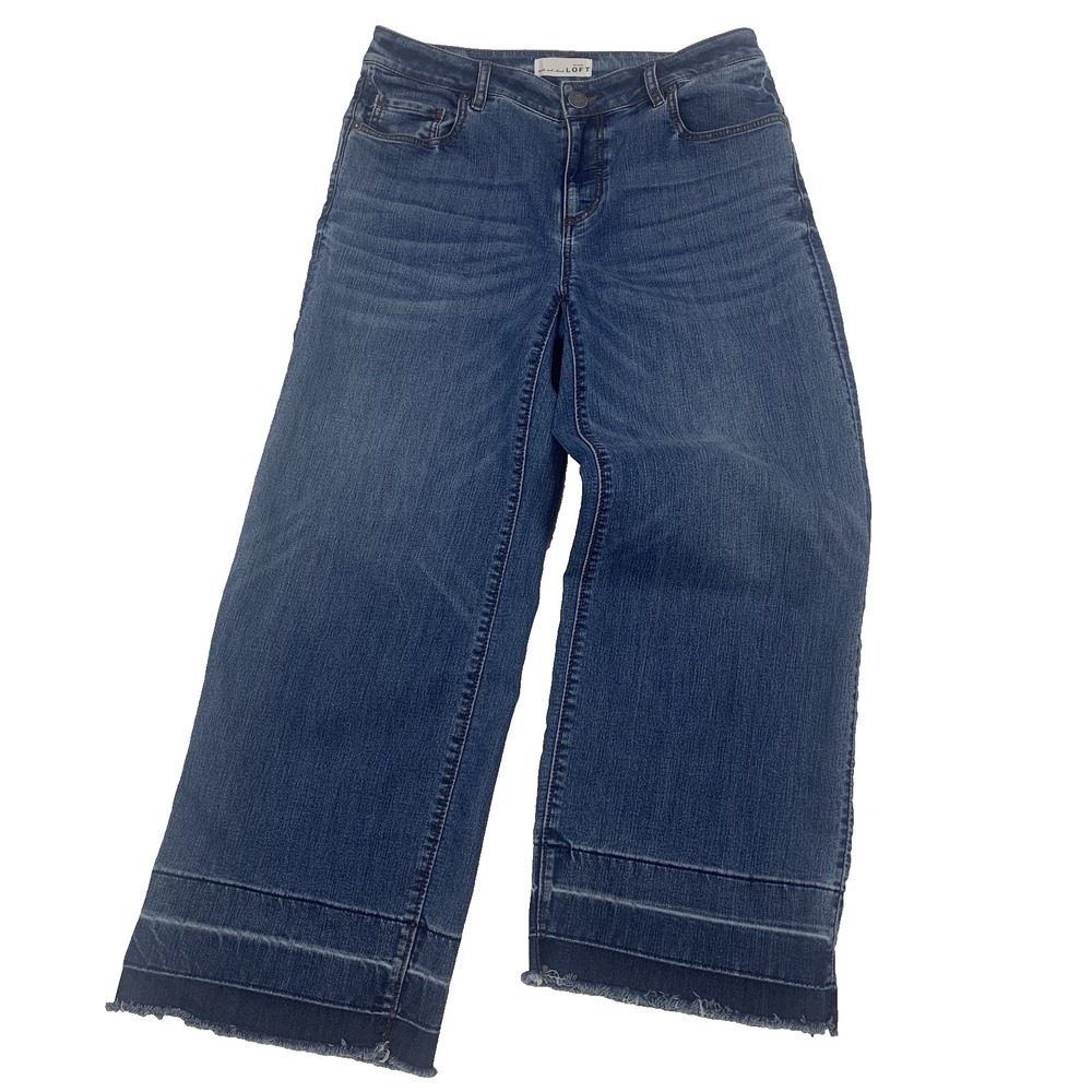 LOFT Relaxed Skinny Crop Jeans Women’s 26/2 Blue Raw Hem Distressed